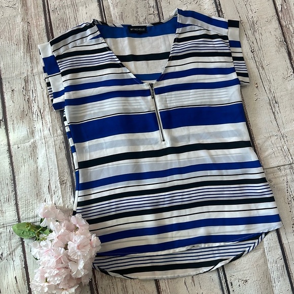 My Michelle Tops - My Michelle Women’s Chiffon Short Sleeve Shirts Zip Neck Blouse Size Medium